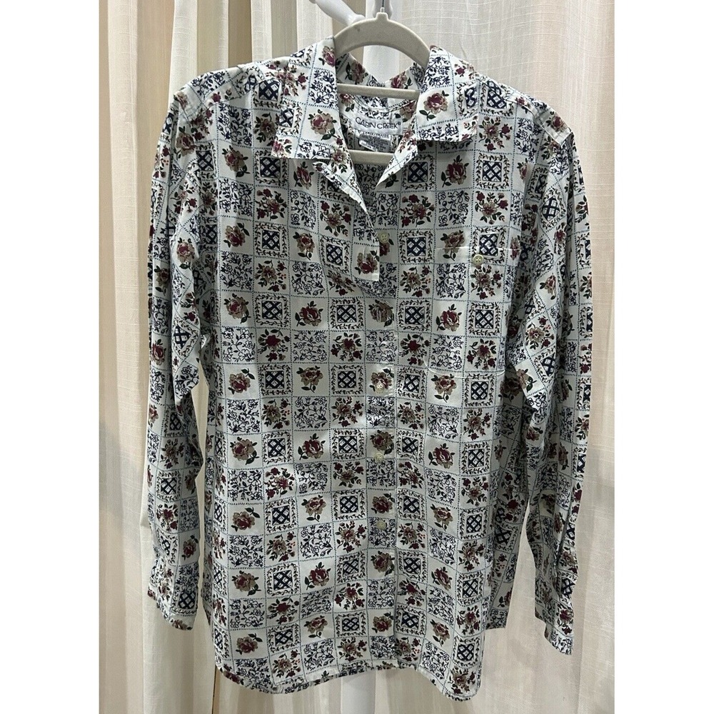 Cabin Creek Patchwork Button Up Shirt Womens Large Cottagecore Grandpa Vintage